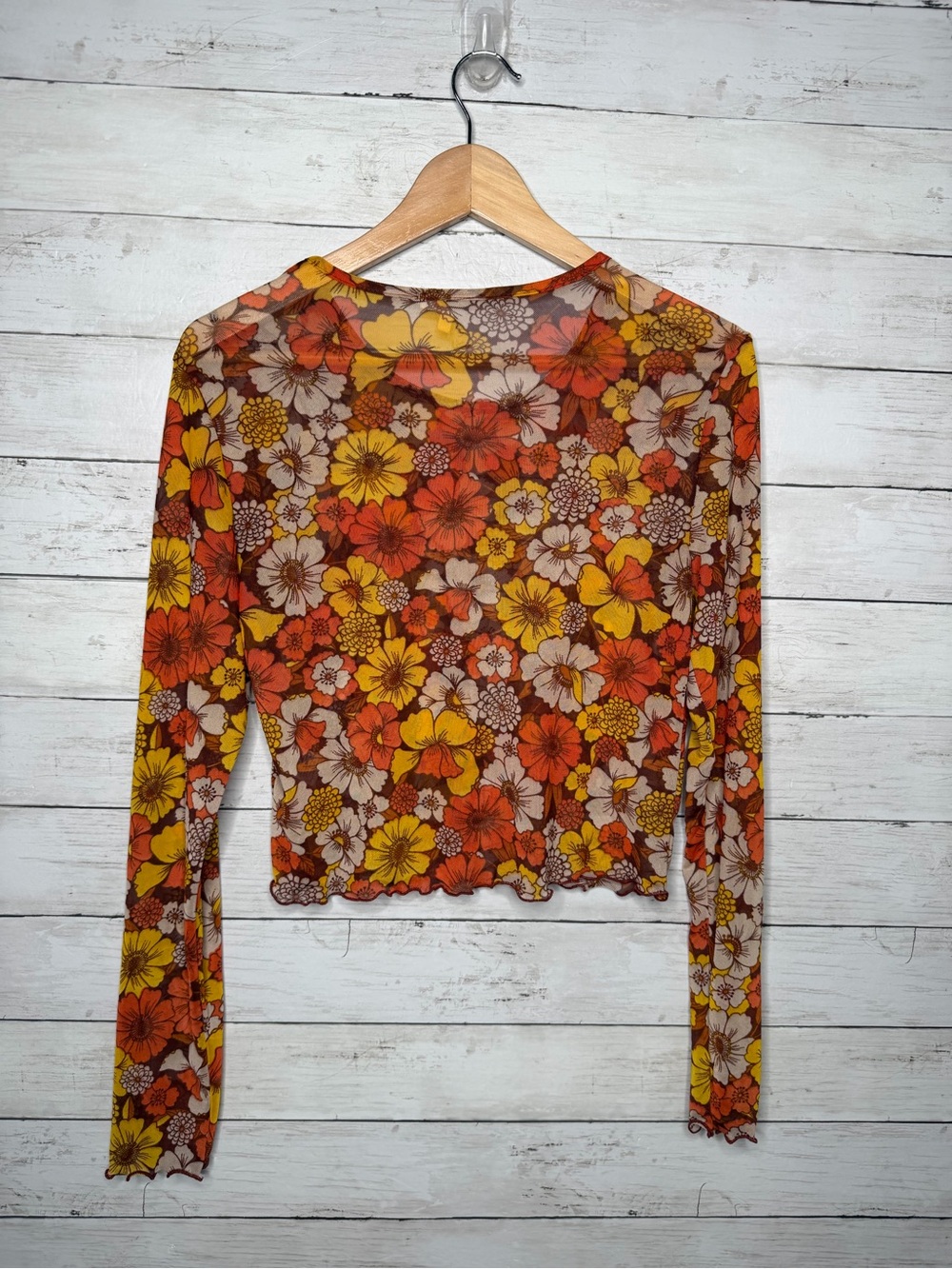 Ultra Flirt Retro Western Floral Mesh Long Sleeve Top Size XL - Picture 4 of 4
